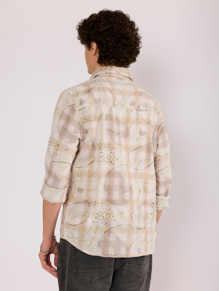 Jules - Digital Print Checkered Shirt - Tan