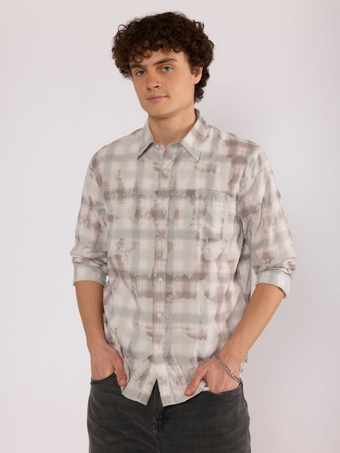 Jules - Digital Print Checkered Shirt - Taupe Grey