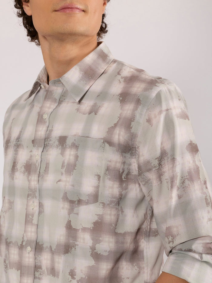 Jules - Digital Print Checkered Shirt - Taupe Grey