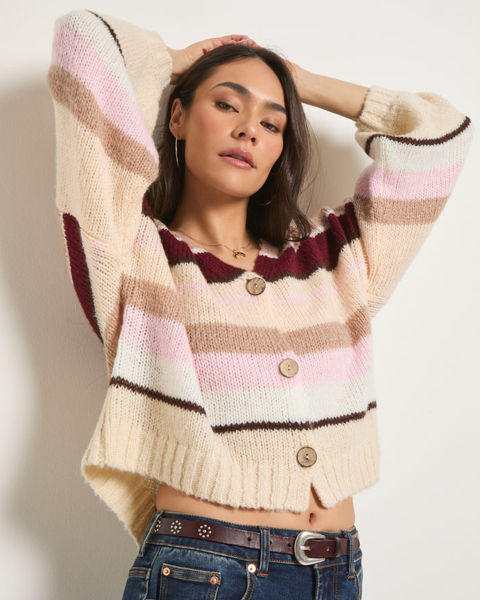 Birch Stripe $|& SEAS June Striped Cardigan - SOF Front