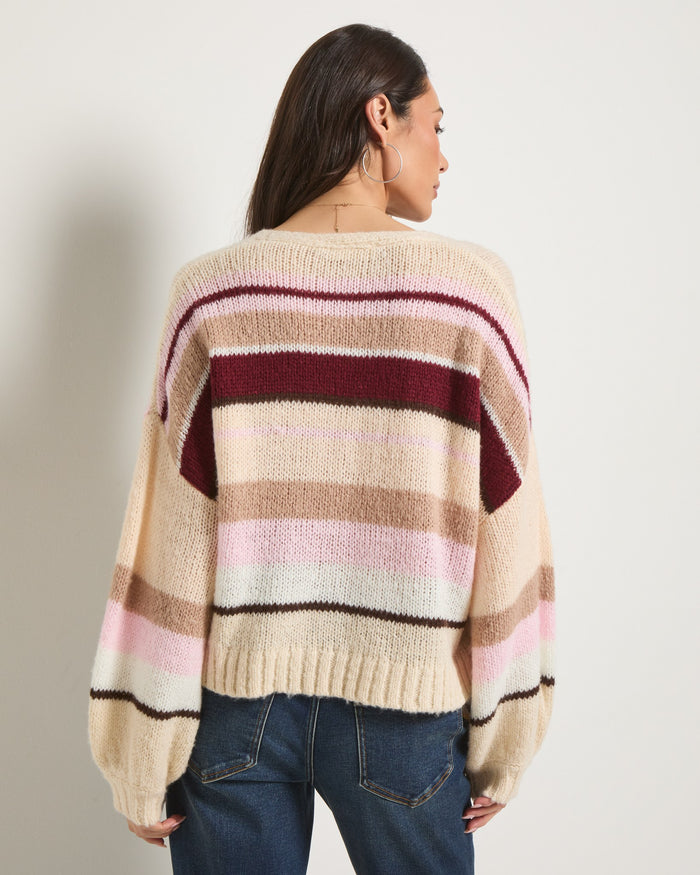 Birch Stripe $|& SEAS June Striped Cardigan - SOF Side