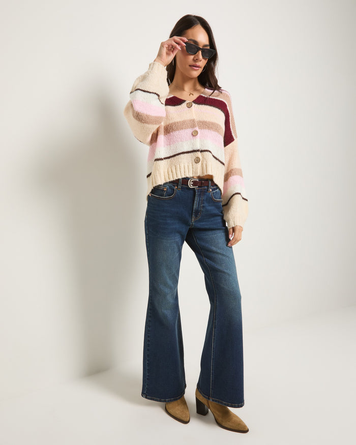 Birch Stripe $|& SEAS June Striped Cardigan - SOF Full Front