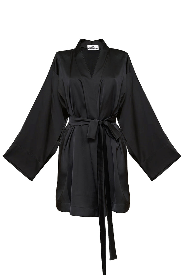Kasumi black mini kimono robe