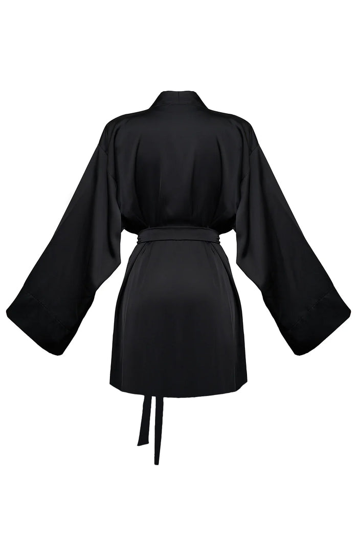 Kasumi black mini kimono robe