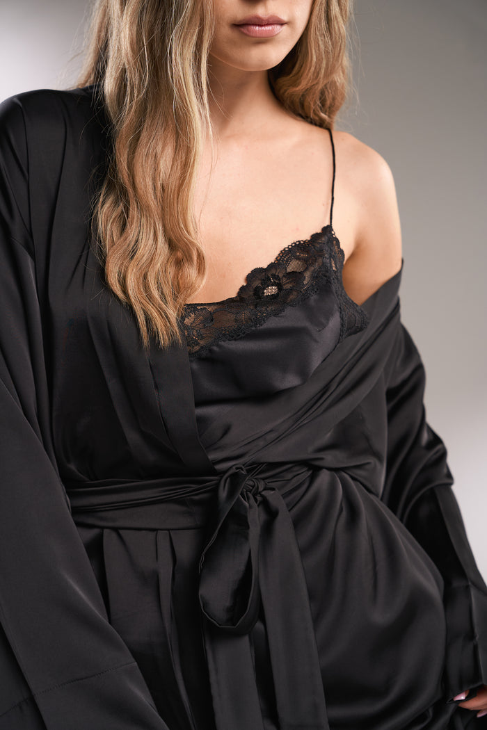 Kasumi black mini kimono robe