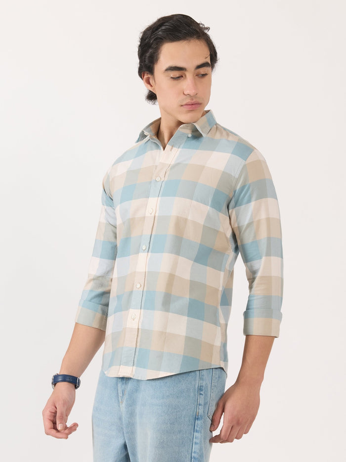 Men's Turkish Fit Checked Shirt - blue and beige