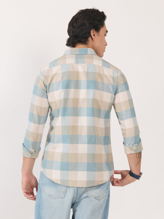 Men's Turkish Fit Checked Shirt - blue and beige