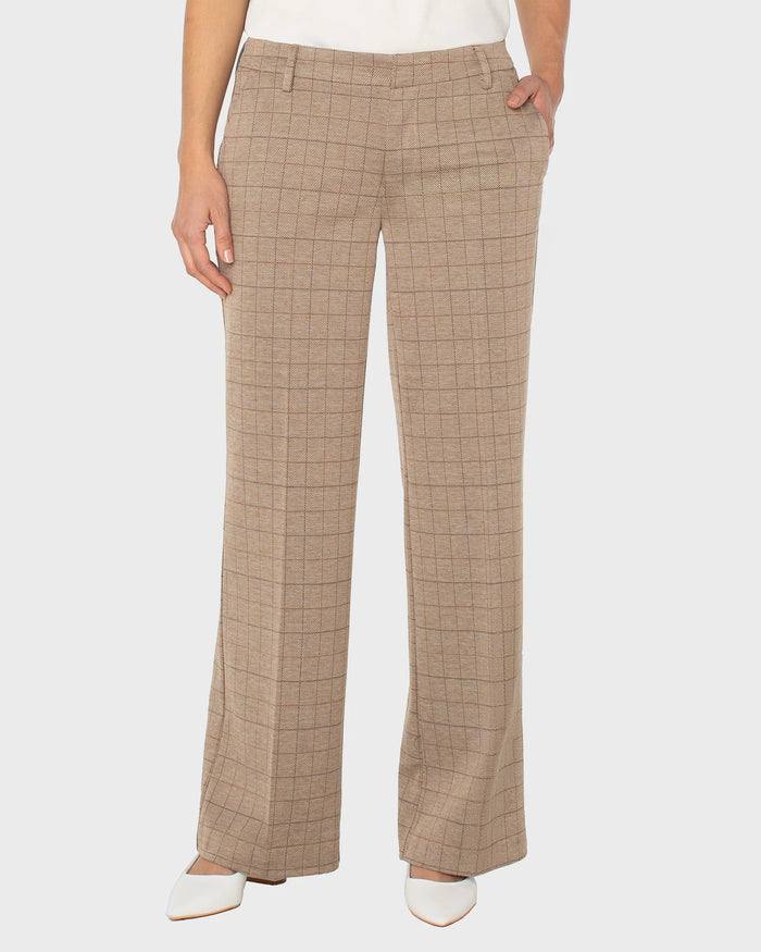 Khaki Grid Check $|& Liverpool Kelsey Wide Leg Trouser - VOF Detail
