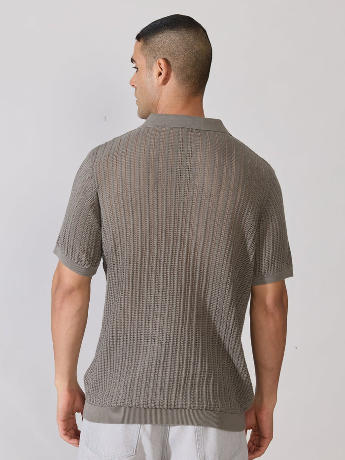 Men's Regular Fit Open Knit Polo T-Shirt - Brushed Nickel