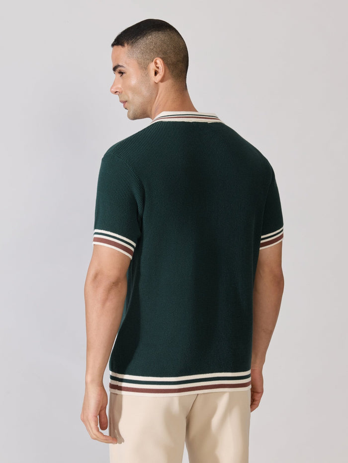 Regular Fit Contrast Collar Knit Polo T-Shirt - Green