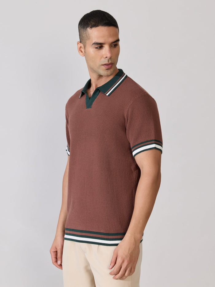 Men's Regular Fit Contrast Collar Knit Polo T-Shirt in Root Beer