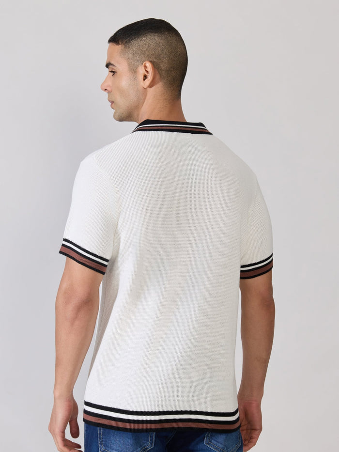 Men's Regular Fit Contrast Collar Knit Polo T-Shirt in White