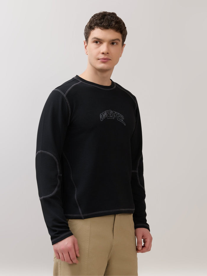 Kinoia - Onstep Printed Contrast-Stitch Relaxed Sweatshirt -  Black