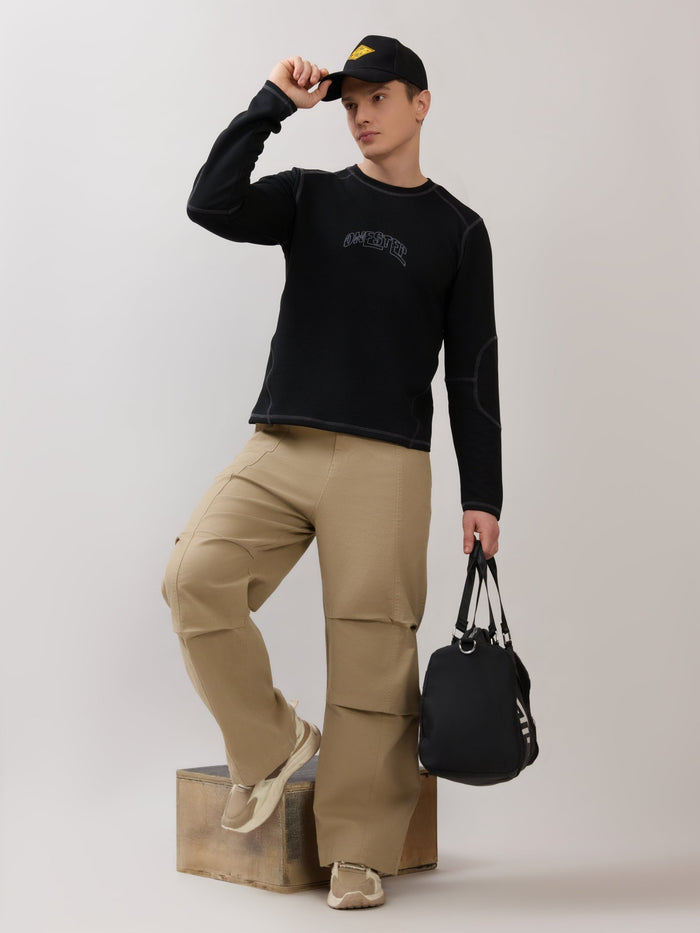 Kinoia - Onstep Printed Contrast-Stitch Relaxed Sweatshirt -  Black