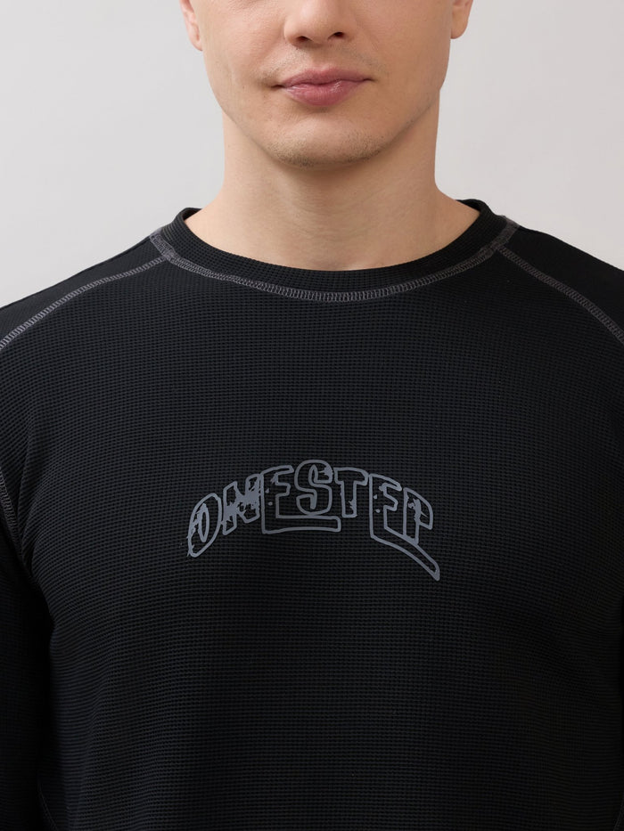 Kinoia - Onstep Printed Contrast-Stitch Relaxed Sweatshirt -  Black
