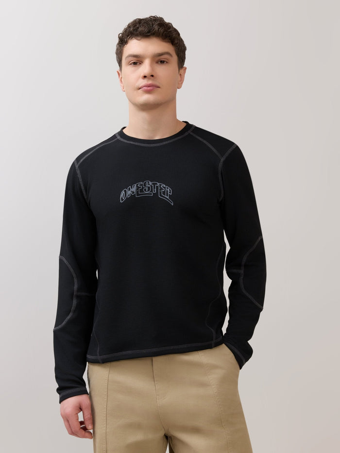 Kinoia - Onstep Printed Contrast-Stitch Relaxed Sweatshirt -  Black