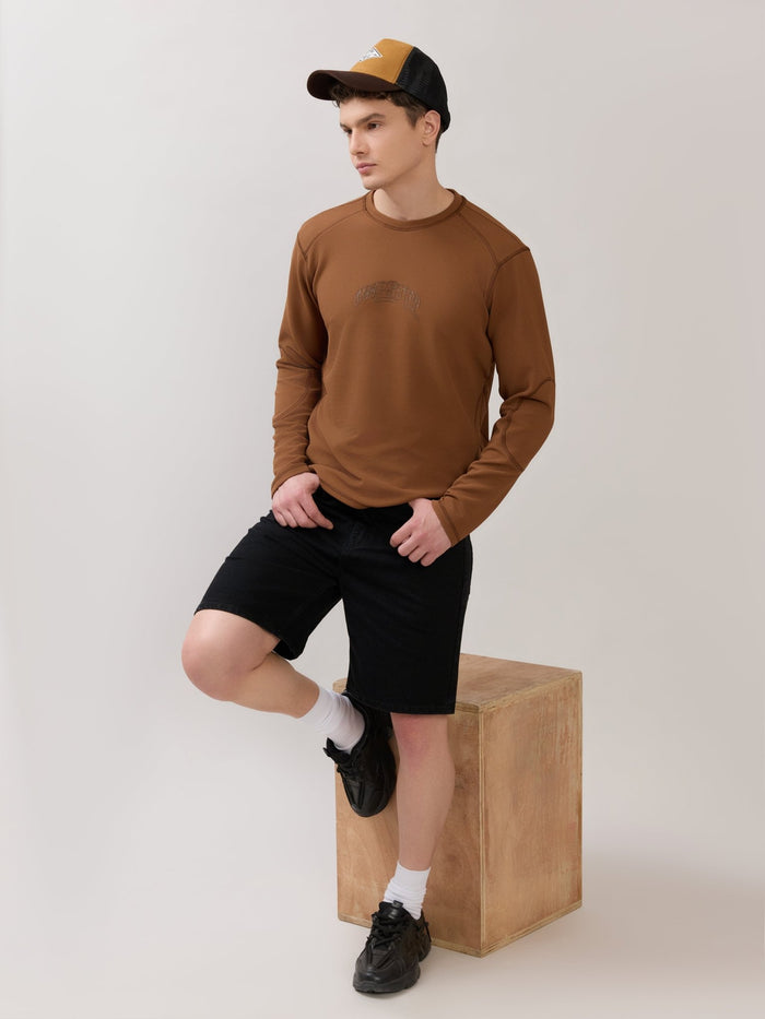 Kinoia - Onstep Printed Contrast-Stitch Relaxed Sweatshirt -  Brown