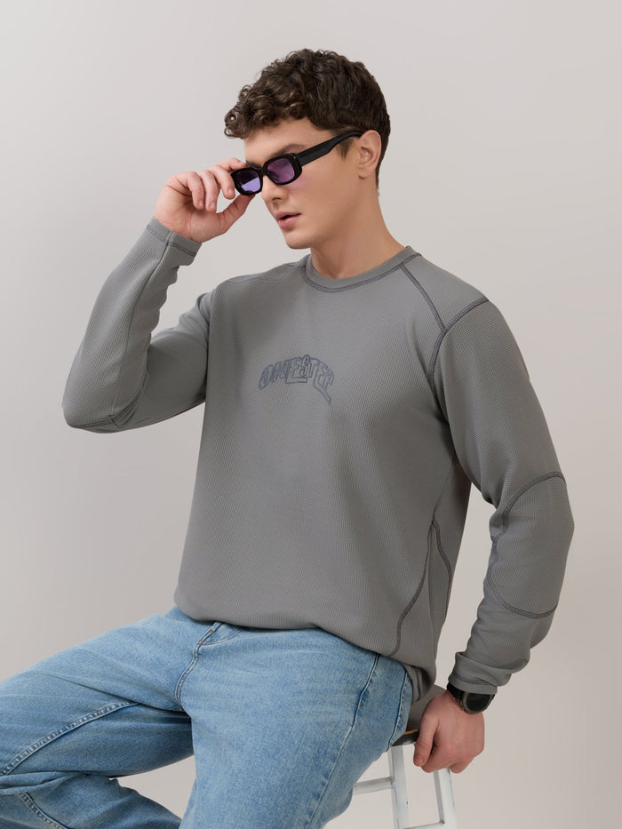 Kinoia - Onstep Printed Contrast-Stitch Relaxed Sweatshirt -  Grey
