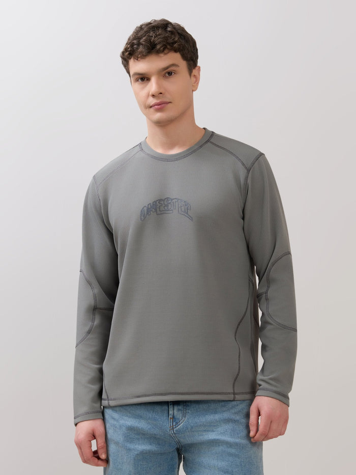 Kinoia - Onstep Printed Contrast-Stitch Relaxed Sweatshirt -  Grey