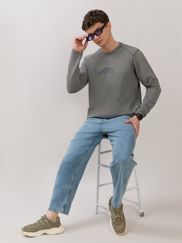 Kinoia - Onstep Printed Contrast-Stitch Relaxed Sweatshirt -  Grey