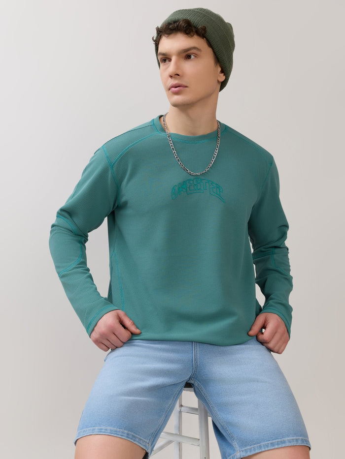 Kinoia - Onstep Printed Contrast-Stitch Relaxed Sweatshirt -  Teal Blue