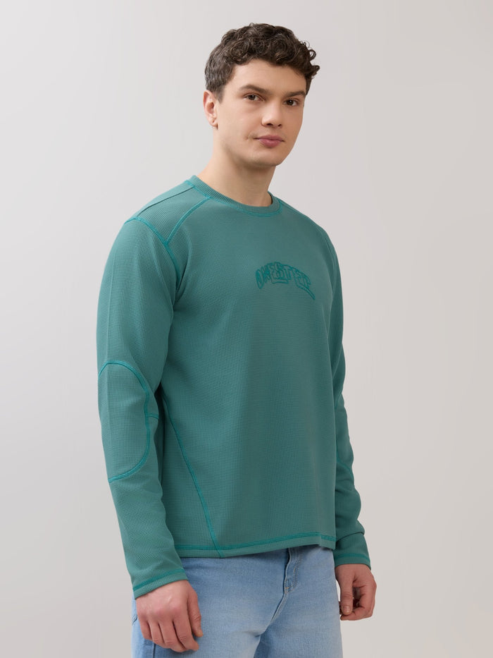 Kinoia - Onstep Printed Contrast-Stitch Relaxed Sweatshirt -  Teal Blue