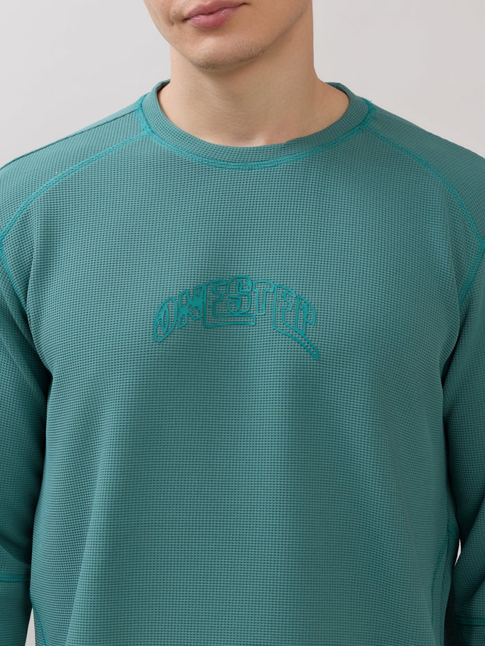 Kinoia - Onstep Printed Contrast-Stitch Relaxed Sweatshirt -  Teal Blue