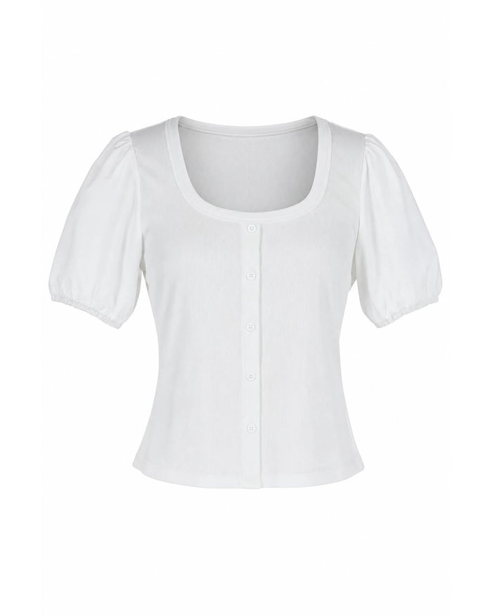 White $|& Skies Are Blue Knit Top with Contrast Sleeve - VOF Detail