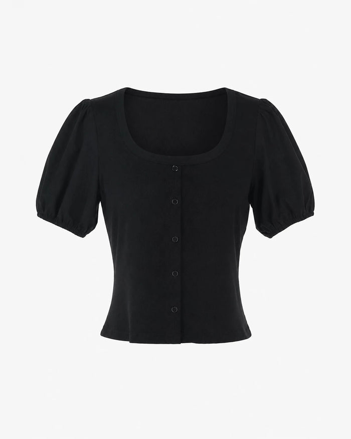 Black $|& Skies Are Blue Knit Top with Contrast Sleeve - VOF Detail