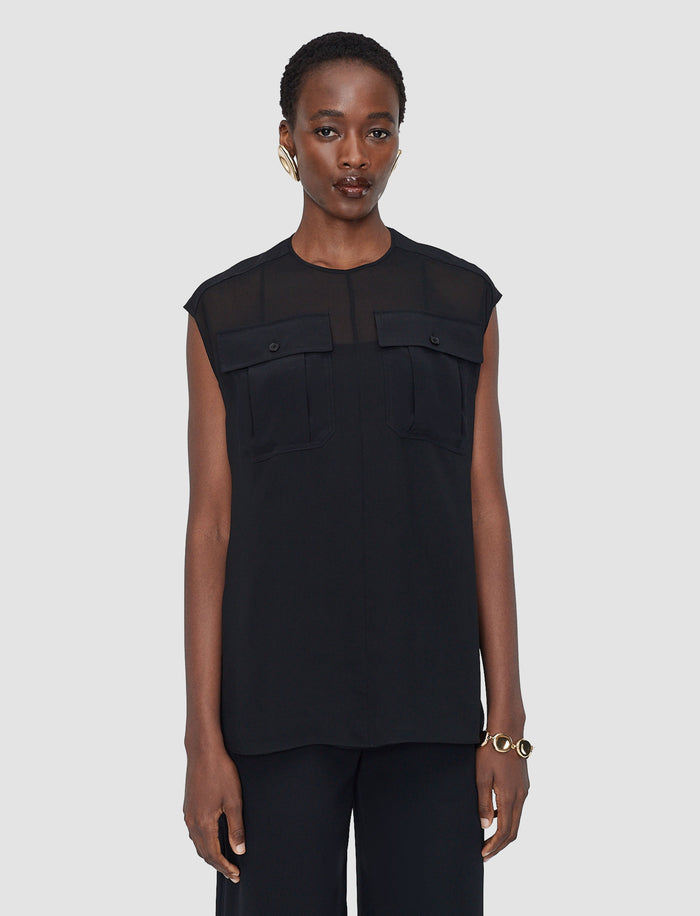 Black Kniza Crepe de Soie Silk Blouse - Joseph
