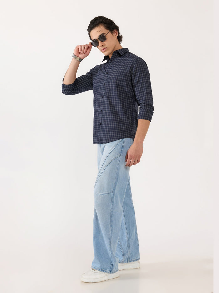 Men's Turkish Fit Casual Checks Shirt - blue