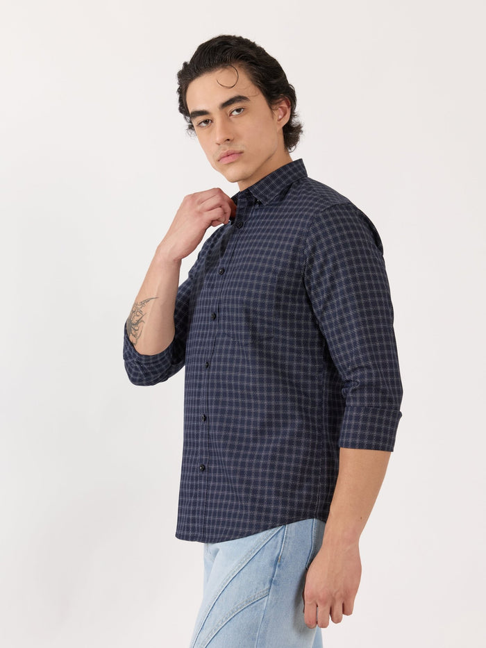 Men's Turkish Fit Casual Checks Shirt - blue