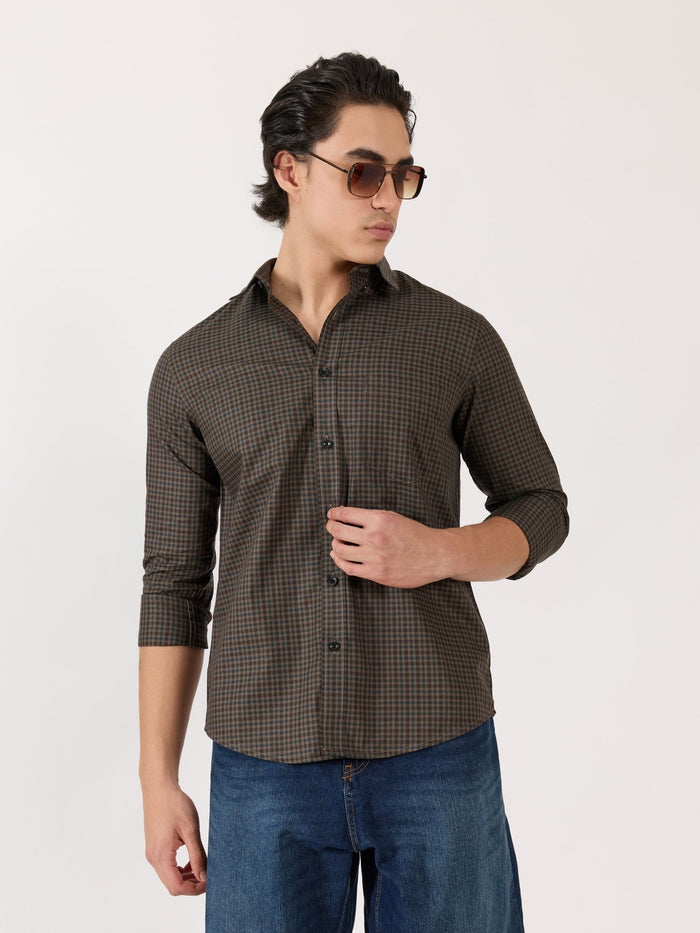 Men's Turkish Fit Casual Checks Shirt - brown