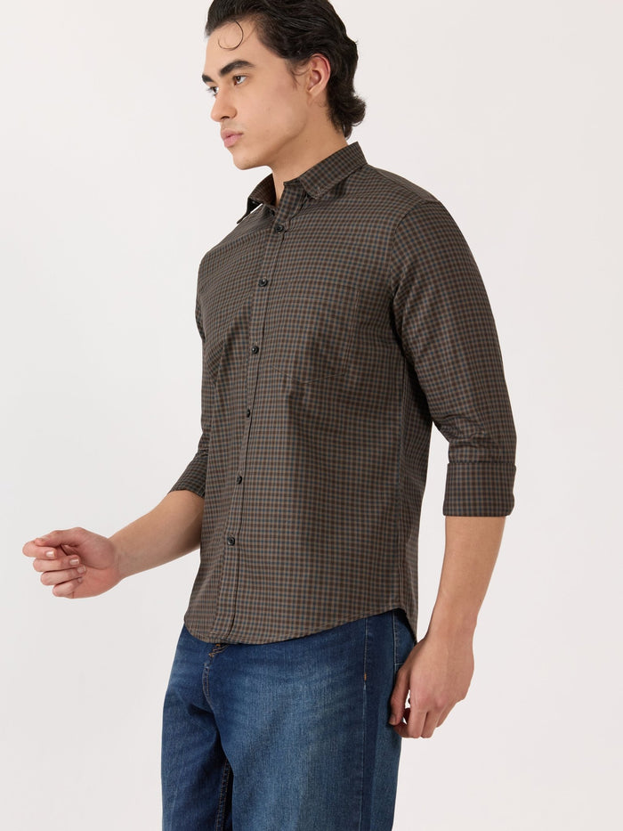 Men's Turkish Fit Casual Checks Shirt - brown