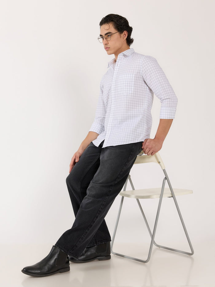 Men's Turkish Fit Casual Checks Shirt - White