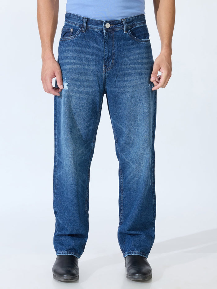 Kool - Relaxed Fit Distressed Jeans - Blue