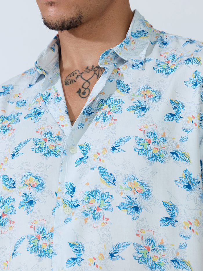 Koralo - Digital Printed Half Sleeve Shirt - Light Blue