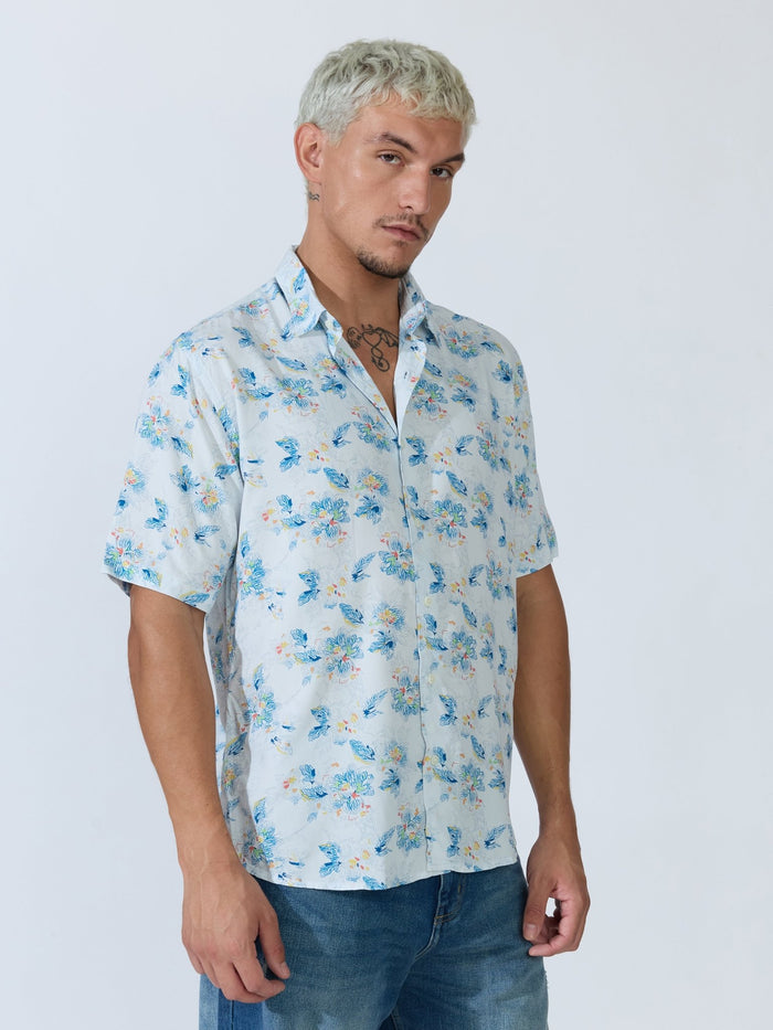 Koralo - Digital Printed Half Sleeve Shirt - Light Blue