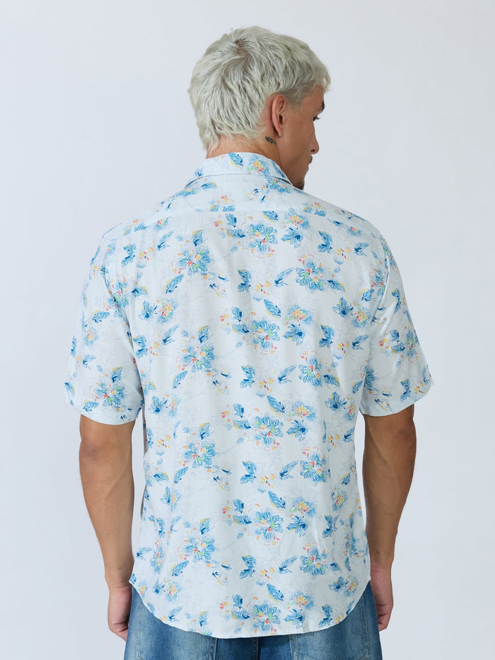 Koralo - Digital Printed Half Sleeve Shirt - Light Blue