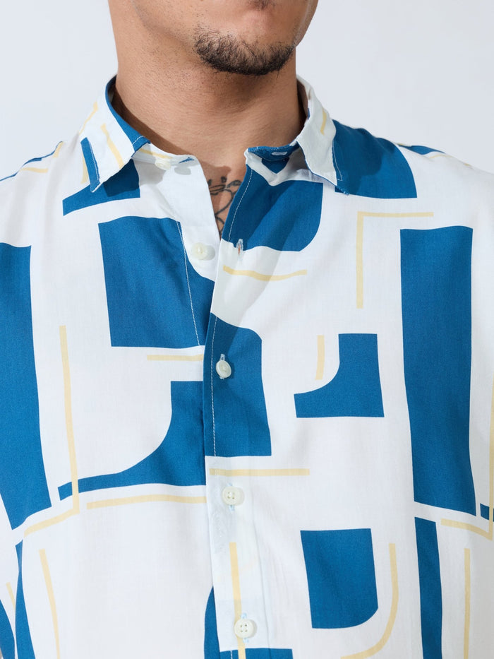 Koralo - Digital Printed Half Sleeve Shirt - Medium Blue