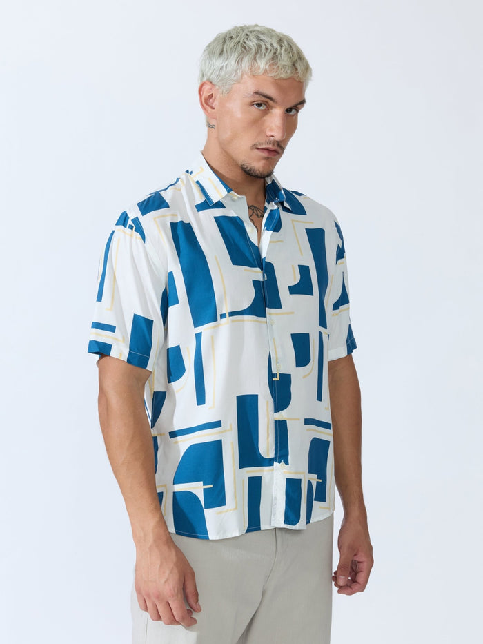 Koralo - Digital Printed Half Sleeve Shirt - Medium Blue