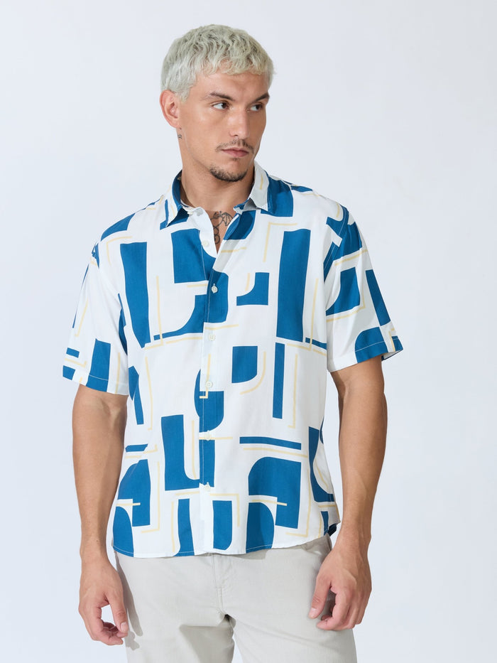 Koralo - Digital Printed Half Sleeve Shirt - Medium Blue