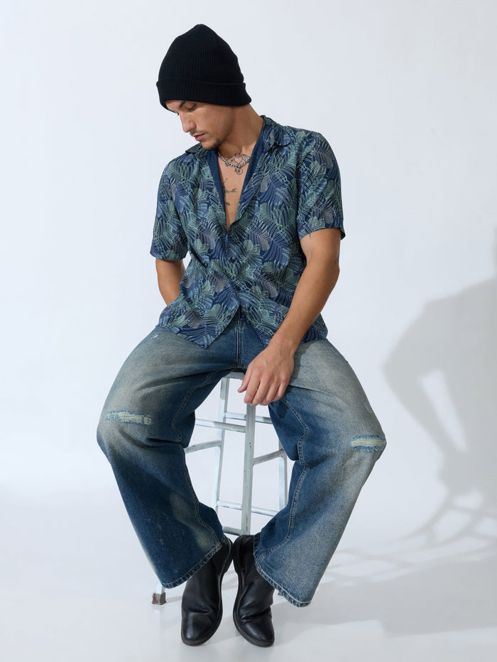 Koralo - Digital Printed Half Sleeve Shirt - Space Blue