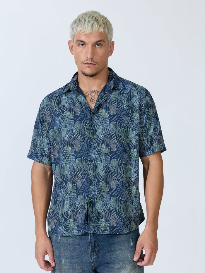 Koralo - Digital Printed Half Sleeve Shirt - Space Blue