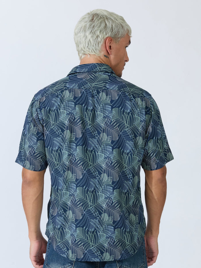 Koralo - Digital Printed Half Sleeve Shirt - Space Blue