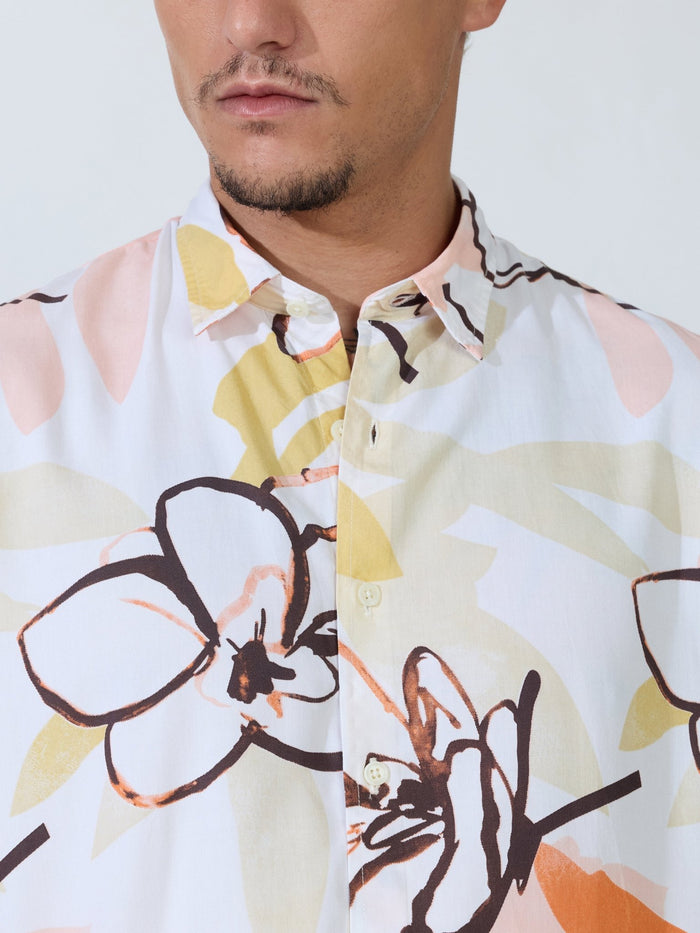 Koralo - Digital Printed Half Sleeve Shirt - White