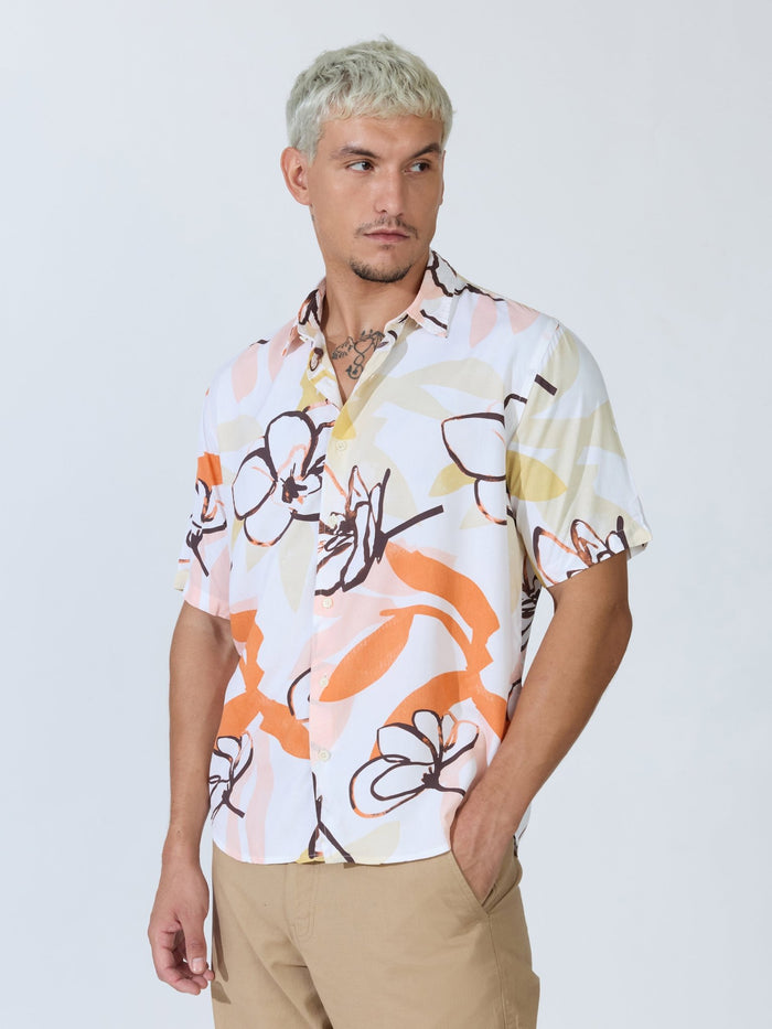Koralo - Digital Printed Half Sleeve Shirt - White