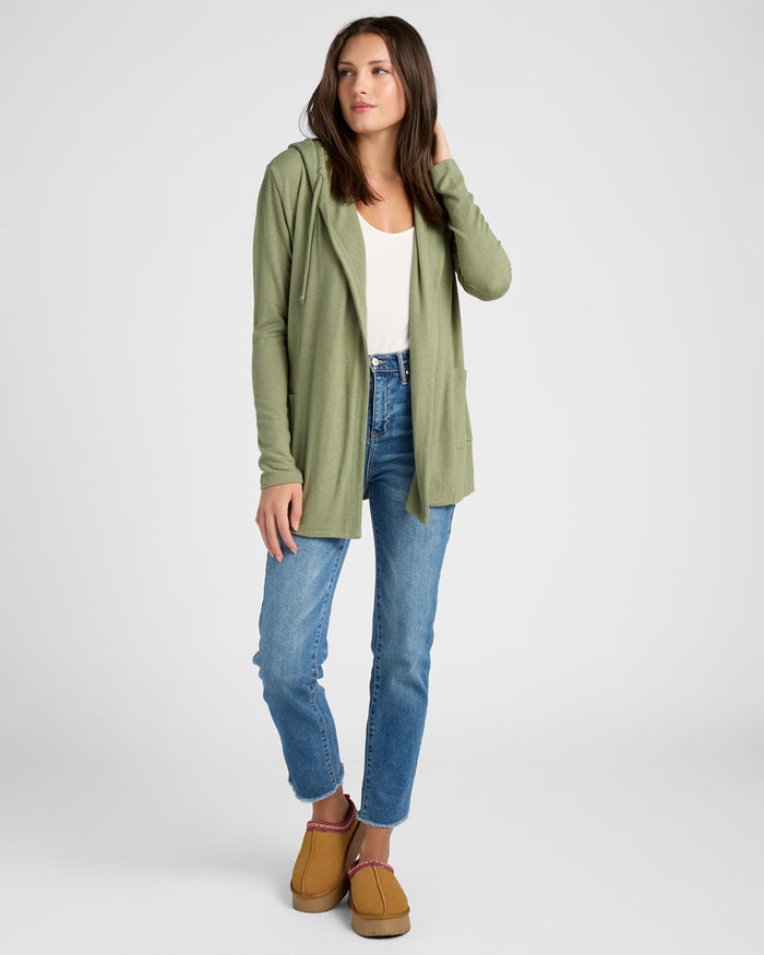 Heather Olive $|& SEAS Laguna Hooded Cardigan - SOF Full Front