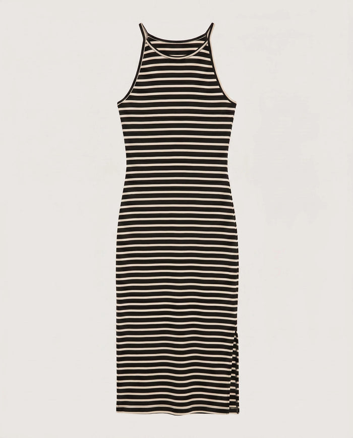 Black/Cream $|& SEAS Laurel Striped Ribbed Shelf Bra Dress - Hanger Detail