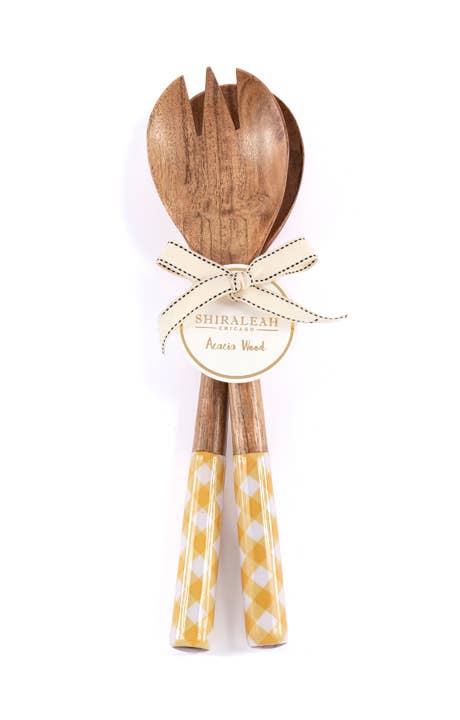 Leigh Salad Servers in Acacia + Enamel